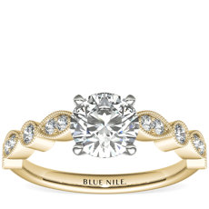 Milgrain Marquise and Dot Diamond Engagement Ring in 14k Yellow Gold